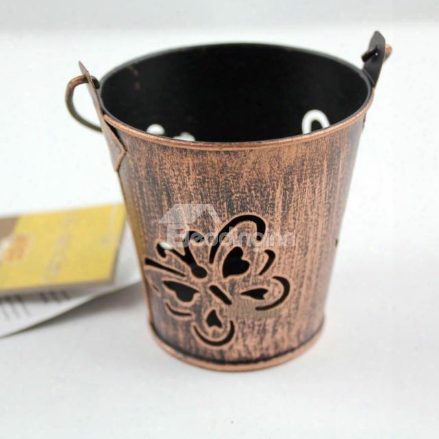 New Arrival Antique Hollowed Butterfly Iron Bucket Design Candle Holder