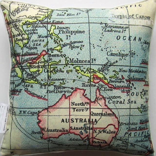 New Arrival Antique Style Australia Queensland Map Print Throw Pillow