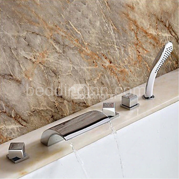 New Arrival Arc Widespread Waterfall 5 Piece Brass Bathtub Faucet