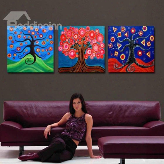 New Arrival Beautiful Abstract Colorful Trees Print 3-piece Cross Film Wall Art Prints
