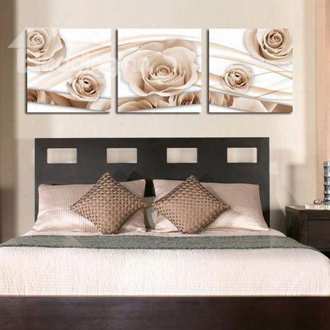 New Arrival Beautiful Beige Roses Print 3-piece Cross Film Wall Art Prints