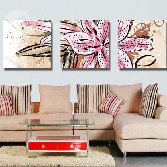 New Arrival Beautiful Big Lily Flower Print 3-piece Cross Film Wall Art Prints