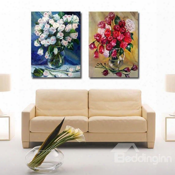 New Arrival Beautiful Blooming Flowers In The Vase Print 2-piece Cross Film Wall Art Prints