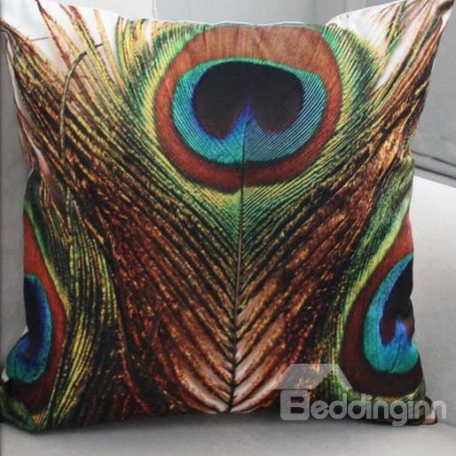 New Arrival Beautiful Brown And Green Peacock Feathers Print Throw Pillow