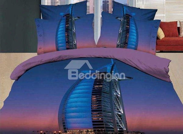 New Arrival Beautiful Burj Al Arab Hotel Print 4 Piece Bedding Sets