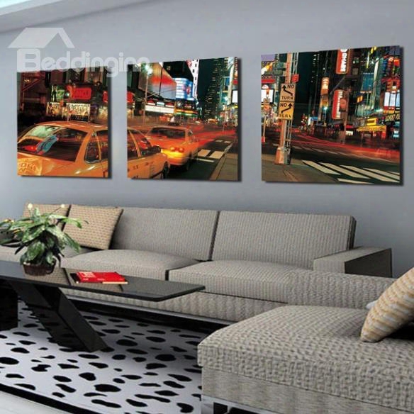 New Arrival Beautiful City In The Night Print 3-piece Cross Film Wall Art Prints