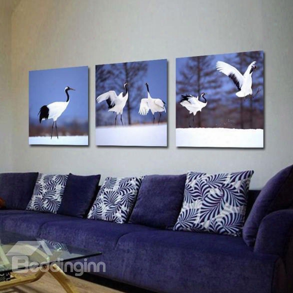 New Arrival Beautiful Cranes In The Snow Print 3-piece Cross Film Wall Art Prints