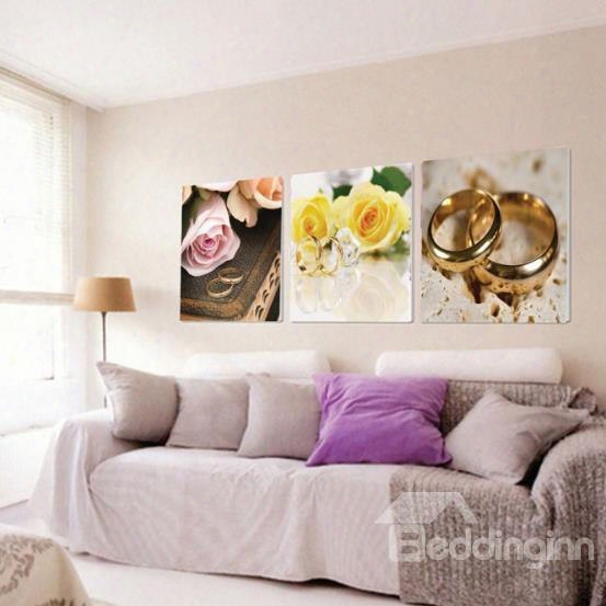 New Arrival Beautiful Flowers And Rings Print 3-piece Cross Film Wall Art Prints