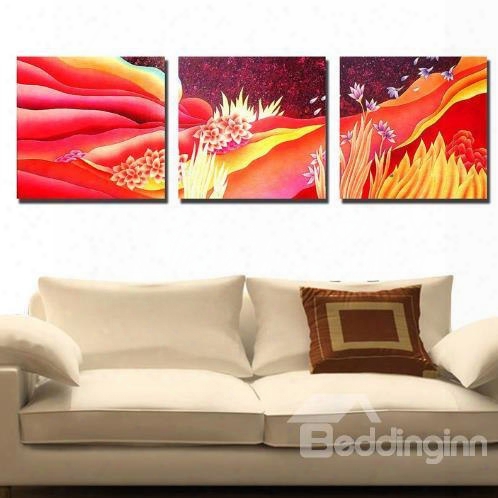 New Arrival Beautiful Flowers Red Scenery Print 3-piece Cross Film Wall Art Prints