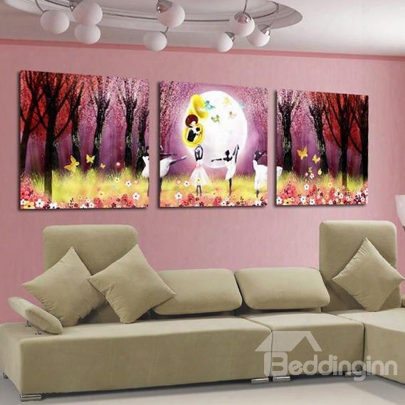 New Arrival Beautiful Girls Dancing Ballet In Forest Print 3-piece Cross Film Wall Art Prints