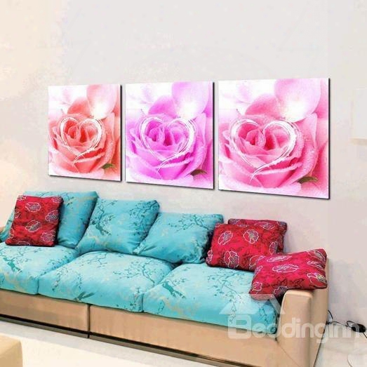 New Arrival Beautiful Love Roses Print 3-piece Cross Film Wall Art Prints