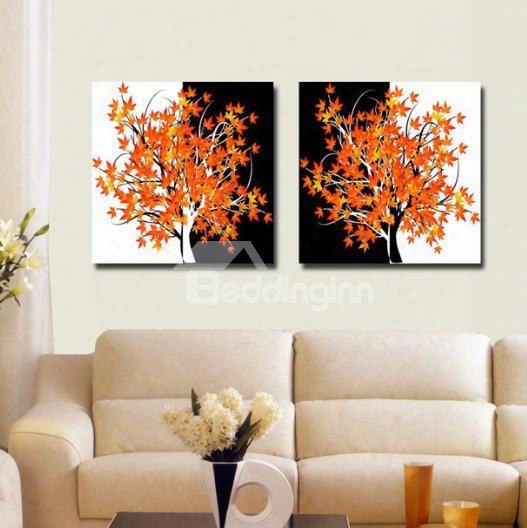 New Arrival Beautiful Maple Trees Print 2-piece Cross Film Black And White Wall Art Prints