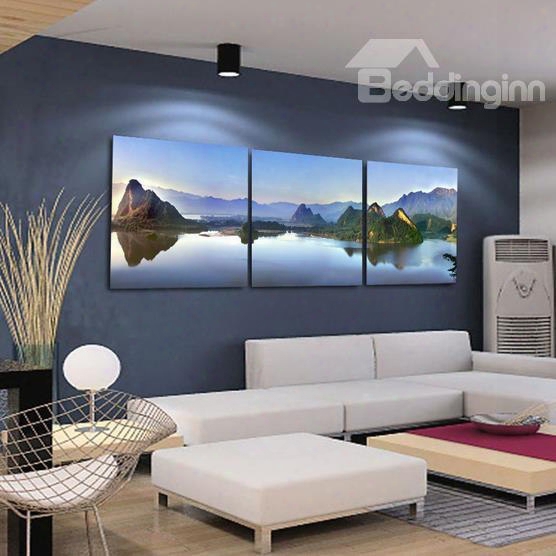 New Arrival Beautiful Mountains And Lake Scenery Print 3-piece Cross Film Wall Art Prints