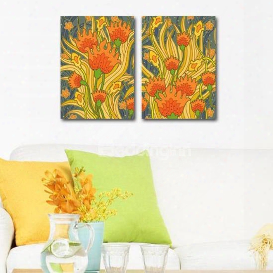 New Arrival Beautiful Orange Flowers Painting Print 2-piece Cross Film Wall Art Prints