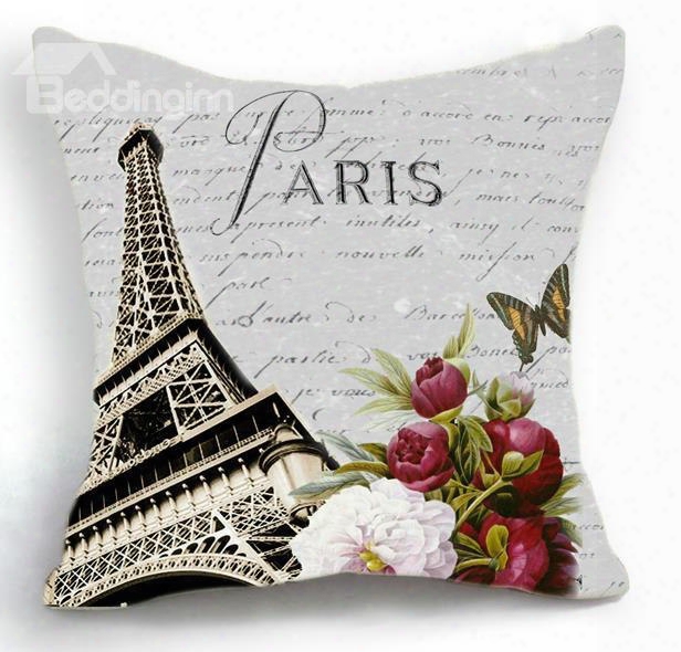 New Arrival Beautifull Paris Eiffel Tower And Flowers Print Throw Pillow