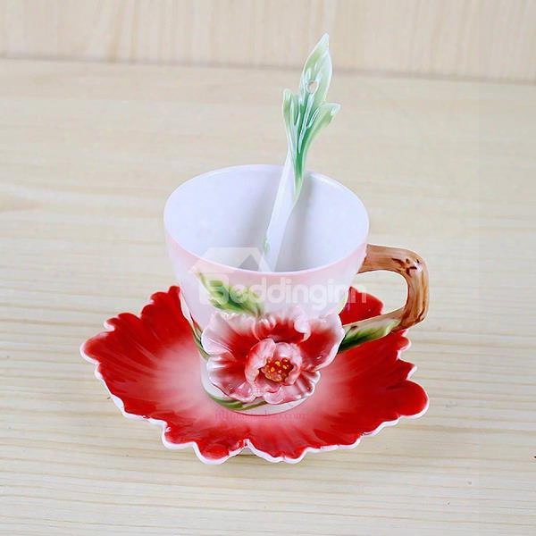 New Arrival Beautiful Peony Flower Design Exquisite Porcelain Coffee Cup Sets