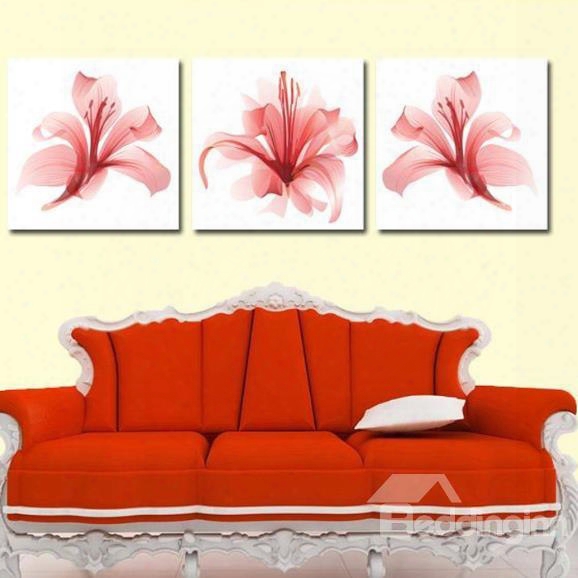 New Arrival Beautiful Pink Flowers Print 3-piece Cross Film Wall Rt Prints