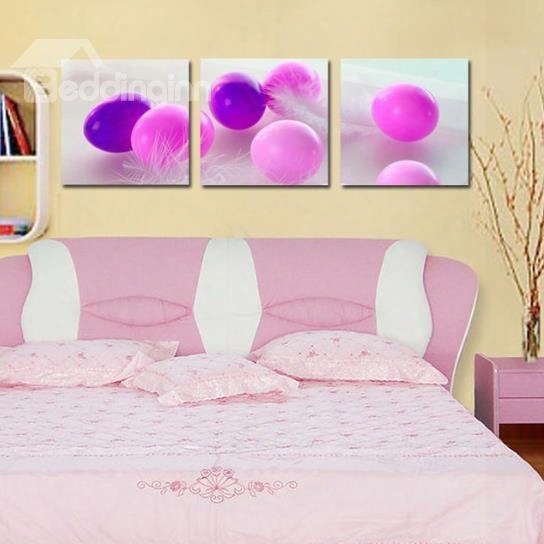 New Arrival Beautiful Purple Eggs And Feather Print 3-piece Cross Fi Lm Wall Art Prints