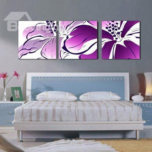 New Arrival Beautful Purple Flower And Stamen Print 3-piece Cross Film Wall Art Prints
