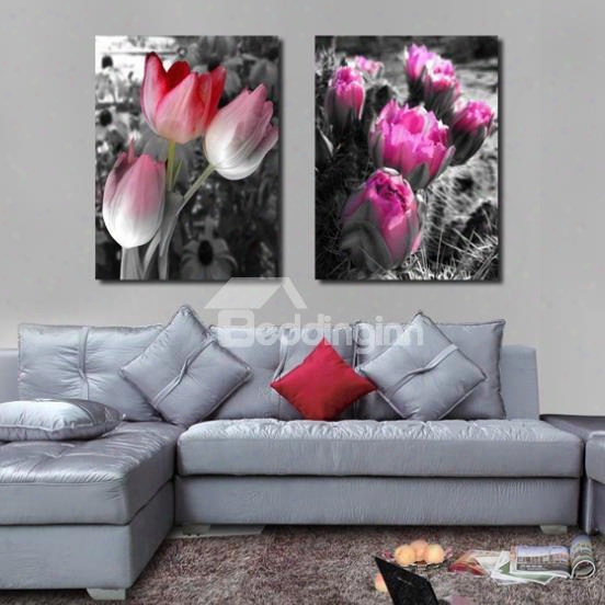 New Arrival Beautiful Red And Purple Flowers Print 2-piece Cross Film Wall Art Prints