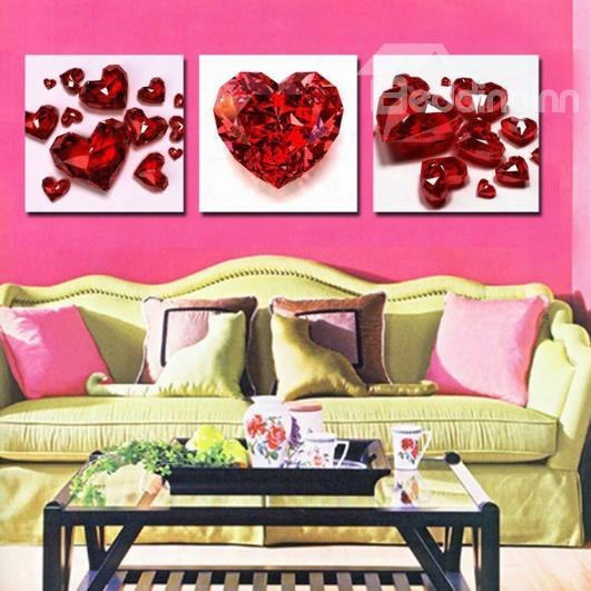 New Arrival Beautiful Red Crystal Heart Print 3-piece Cross Film Wall Art Prints