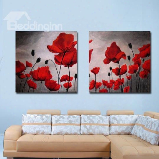 New Arrival Beautiful Red Flowers And Buds Print 2-piece Cross Film Wall Art Prints