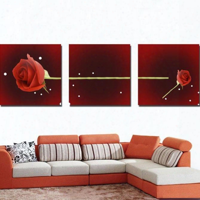 New Arrival Beautiful Red Rose Print 3-piece Cross Film Wall Art Prints