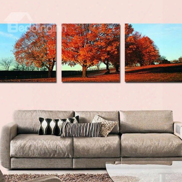 New Arrival Beautiful Red Trees Print 3-piece Cross Film Wall Art Prints