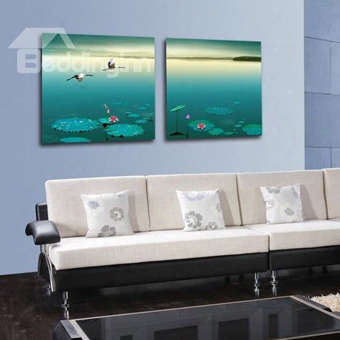 New Arrival Beautiful Sea Gulls Over The Lake Scenery Print 2-piece Cross Film Wall Art Prints