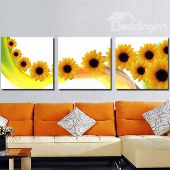 New Rrival Beautiful Sunflowers Print 3-piece Cross Film Wall Art Prints