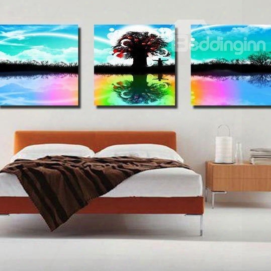 New Arriv Al Beautiful Tree And Colorful Shadows Print 3-piece Cross Film Wall Art Prints