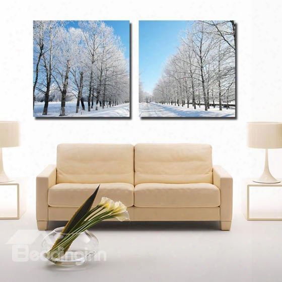 New Arrival Beautiful White Trees In The Snow Print 2-piece Cross Film Wall Art Prints
