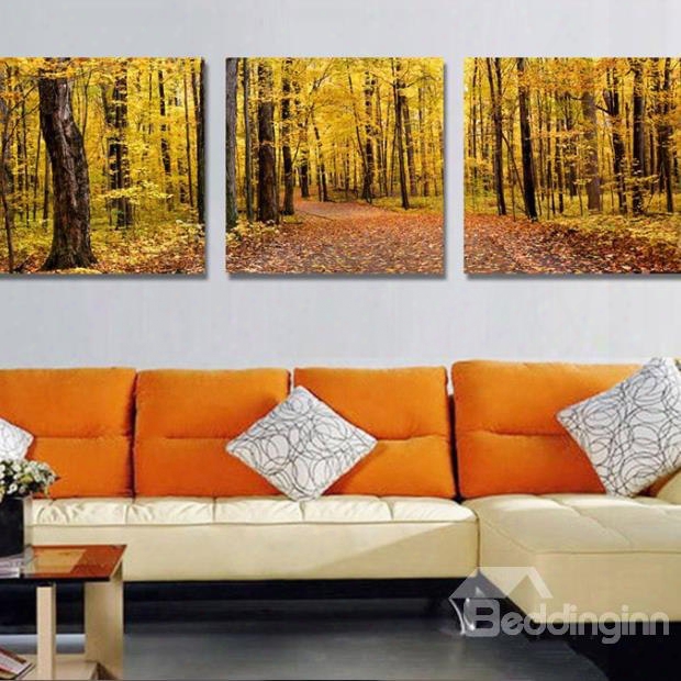 New Arrival Beautiful Yellow Forest Print 3-piece Cross Film Wall Art Prints