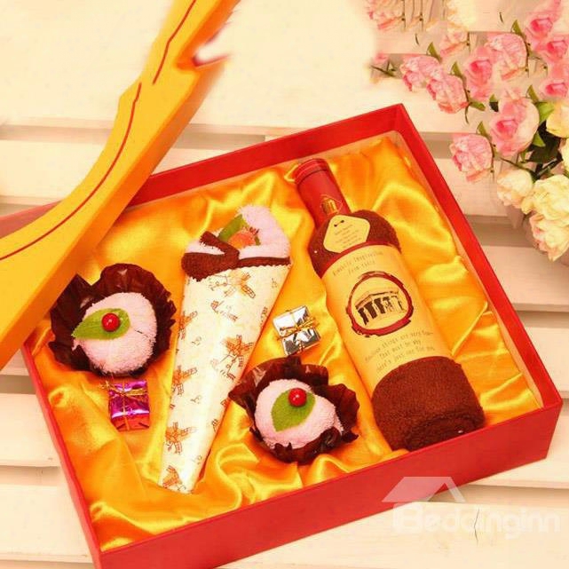 New Arrival Cake And Wine Set Style Creative Gift Towel Sets