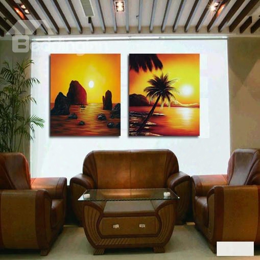 New Arrival  Cconut Tree And Sunrise Cross Film Wall Art Prints
