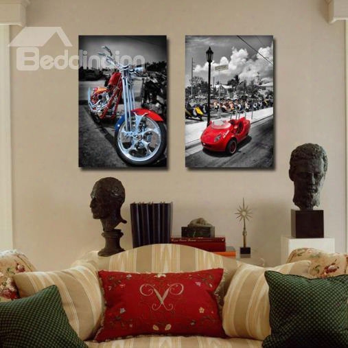 New Arrival Colorful Motorcycle And Car Print 2-piece Cross Film Wall Art Prints