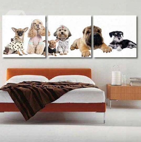 New Arrival Cute Dogs Print 3-piece Cross Film Wall Art Prints