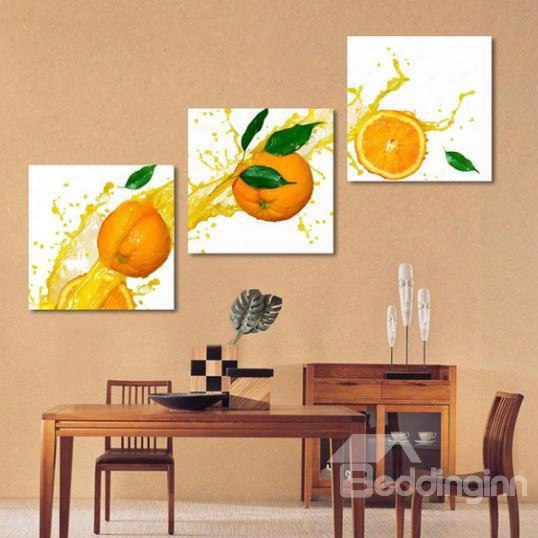 New Arrival Cute Sliced Oranges And Juice Print 3-piece Cross Film Wall Art Prints