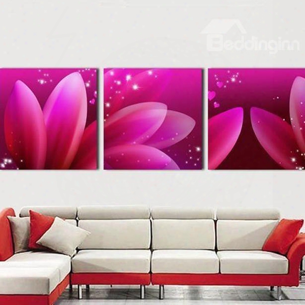 New Arrival Dreamy Pink Flower Petals Print 3-piece Cross Film Wall Art Prints
