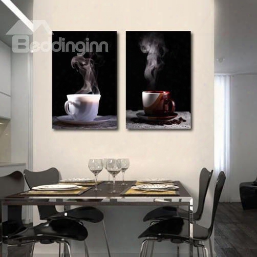 New Arrival Elegant Coffee Cup Print 2-piece Cross Film Black Wall Art Prints