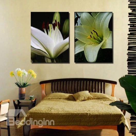 New Arrival Elegant White Lily Flowers Print 2-piece Cross Fil Wall Art Prints