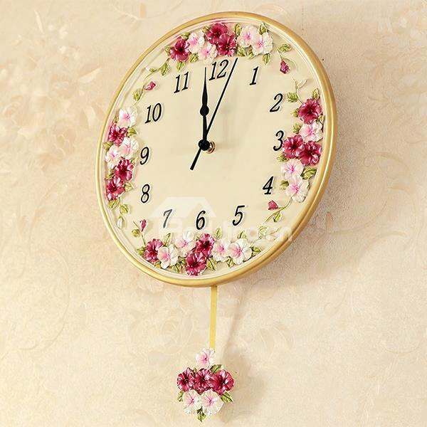 New A Rrival European Style Colorful Flowers Embossed Round Wall Clock