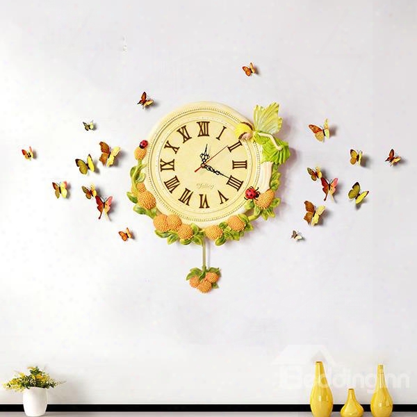 New Arrival European Style Cute Yellow Flower Fairy Design Wall Clock