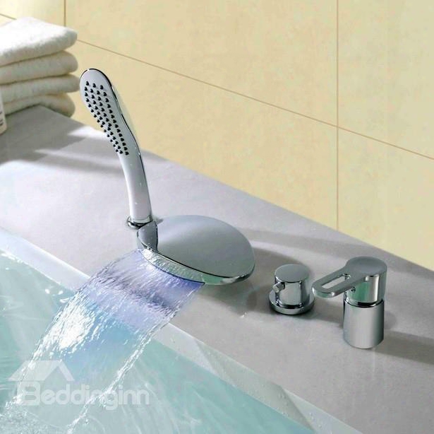 New Arrival Led Color-changing Double Handles Four Piece Round Waterfall Faucet
