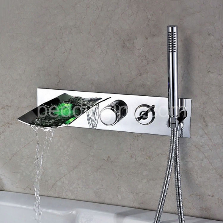 New Arrival Led Color Changing Widespread Waterfall Bathtub Faucet