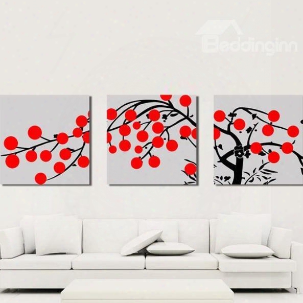 New Arrival Lovely Black Tree And Red Dots Print 3-piece Cross Fi1m Wall Practical Knowledge Prints