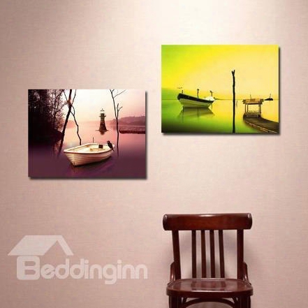 New Arrival Lovely Boats On The Lake Print 2-piece Cross Film Wall Art Prints