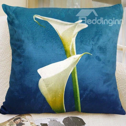 New Arrival Lovely Calla Flowers Print Blue Throw Pillowcase