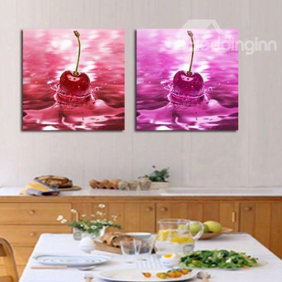 New Arrival Lovely Cherry In Water Print 2-piece Cross Film Wall Art Prints