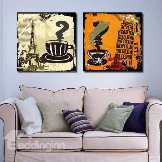New Arrival Lovely Coffee And Famous Scenic Spots Print 2-piece Cross Film Wall Art Prints